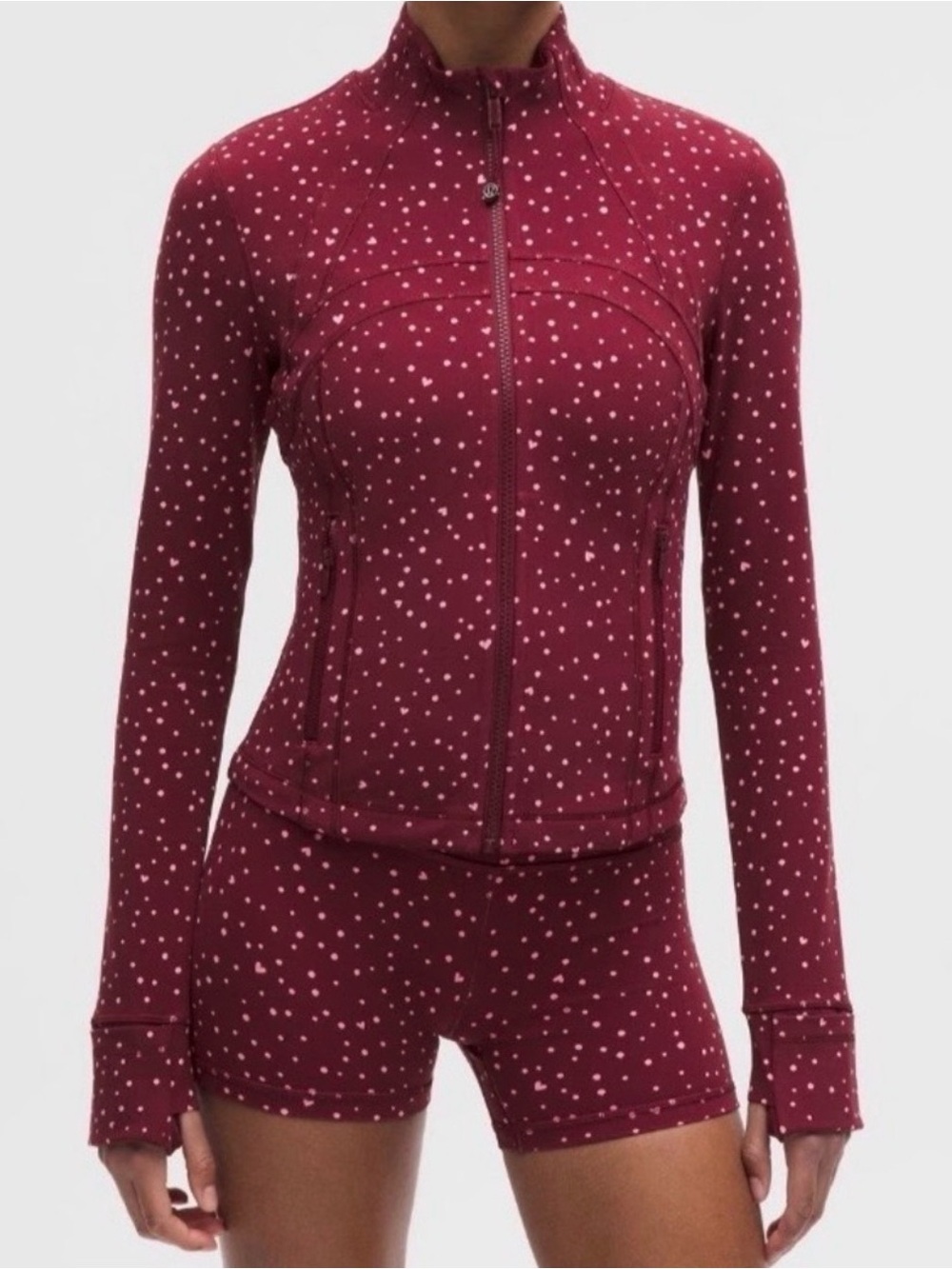 Lululemon Define Cropped Jacket Size 4 Pink Scattered Hearts Pattern - Picture 8 of 8